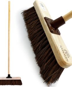12” Outdoor Garden Broom with Wooden Handle Natural Stiff Bassine Hard Bristle with Durable Support Bracket Yard Brush Heavy Duty Broom Outdoor Cleaning Sweeping (PACK OF 1)