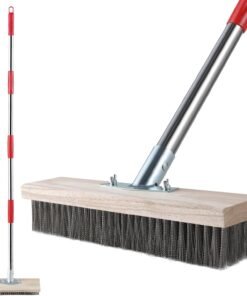 Duty Wire Broom with Telescopic Handle(57IN), Stiff Metal Bristle Brush for Removing Weed Moss Algae, Outdoor Floor Scrub Brush for Patio, Deck, Garden