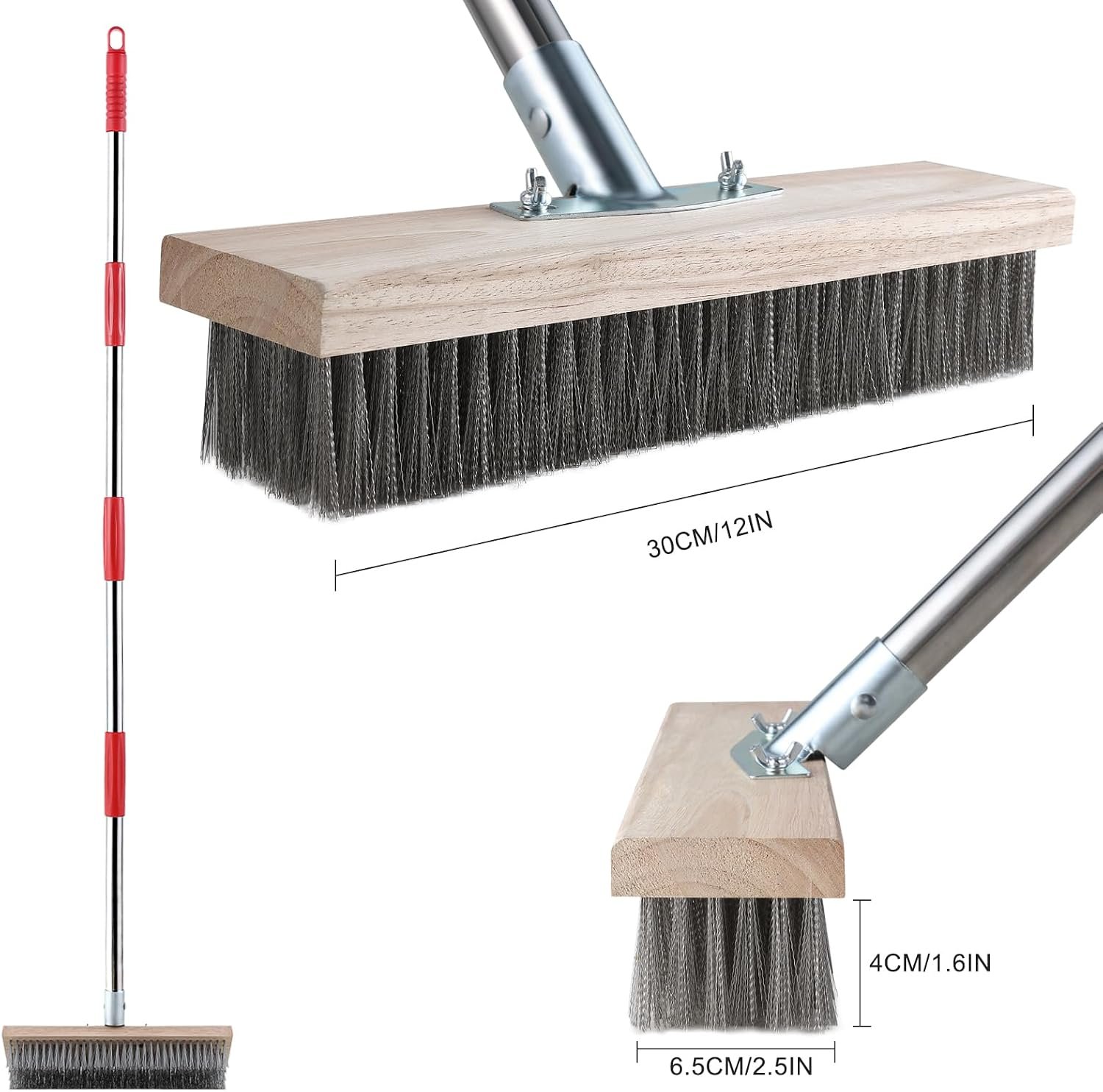 Duty Wire Broom with Telescopic Handle(57IN), Stiff Metal Bristle Brush for Removing Weed Moss Algae, Outdoor Floor Scrub Brush for Patio, Deck, Garden - Image 4