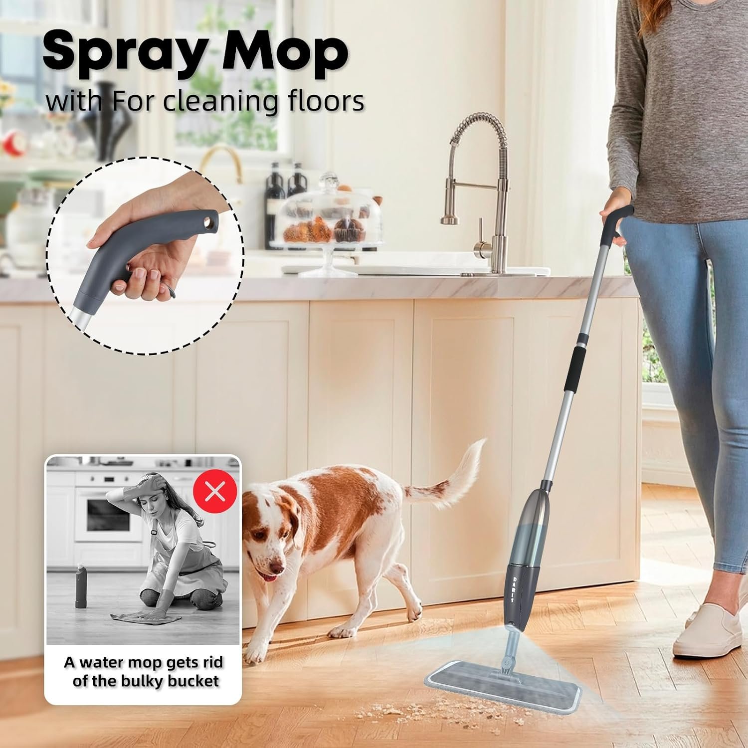 Microfibre Spray Mops for Floors Cleaning, 360 Degree Rotating Floor Mop Flat Dry Wet Mop with Spray Funcation, with 3 Washable Replacement Pads & 1 Bottle 360ML for Home Kitchen Cleaning - Image 8