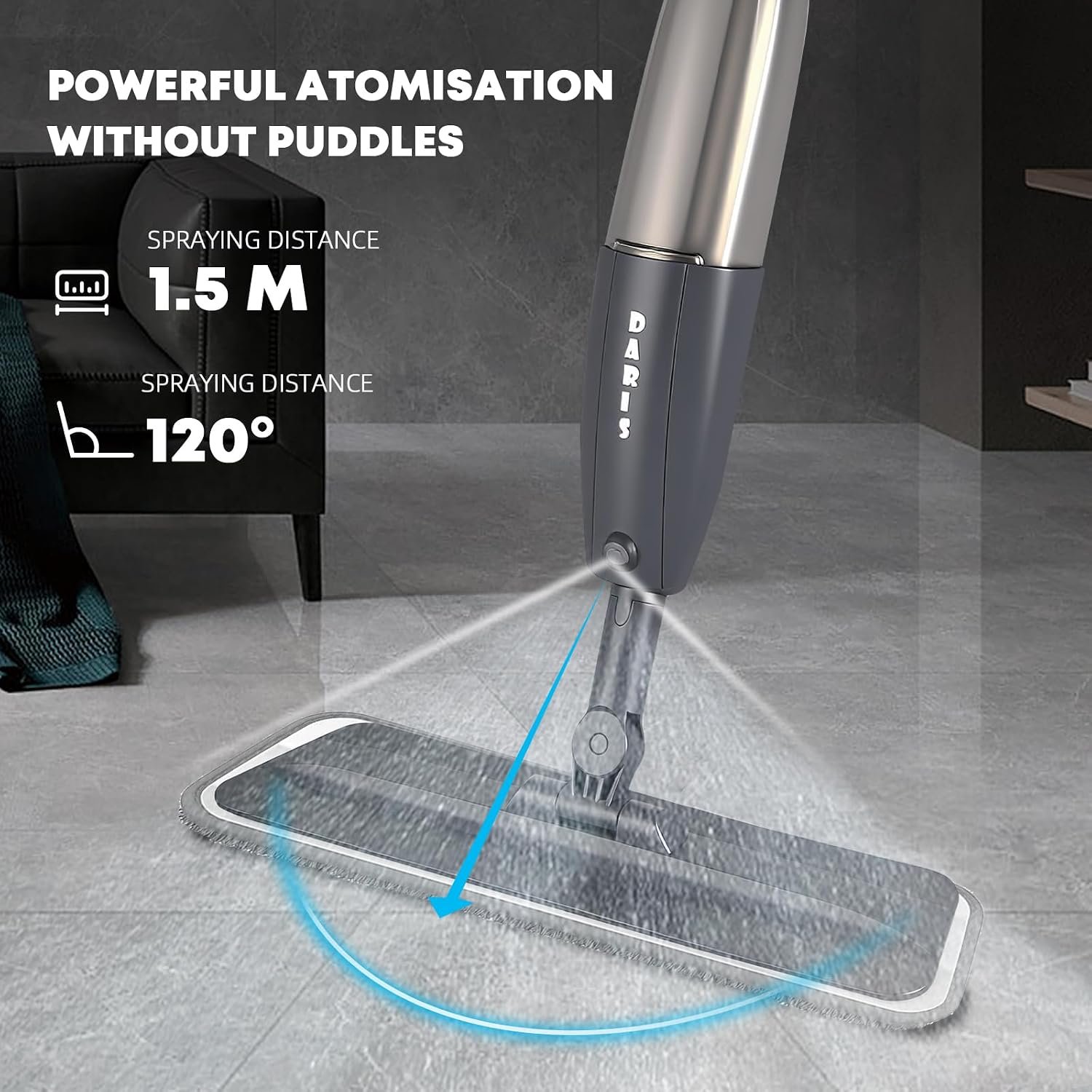 Microfibre Spray Mops for Floors Cleaning, 360 Degree Rotating Floor Mop Flat Dry Wet Mop with Spray Funcation, with 3 Washable Replacement Pads & 1 Bottle 360ML for Home Kitchen Cleaning - Image 5