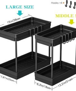 Alternative view of 2 Pack Under Sink Storage, 2 Tier Kitchen Storage and Organisation | Cupboard Organiser, Under Sink Shelf, Under Cabinet Organizer with Hooks, for Bathroom Kitchen Countertop, 2 Size 1L+1M