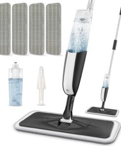 Spray Mops for Floors Cleaning Wet Dry Dust Wood Floor Mop with Refillable Bottle & 4pcs Reusable Washable Pads for Home Commercial HardWood Laminate Wood Vinyl Tile Ceramic