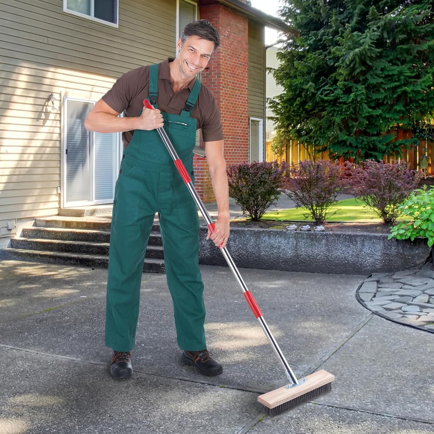 Duty Wire Broom with Telescopic Handle(57IN), Stiff Metal Bristle Brush for Removing Weed Moss Algae, Outdoor Floor Scrub Brush for Patio, Deck, Garden - Image 2