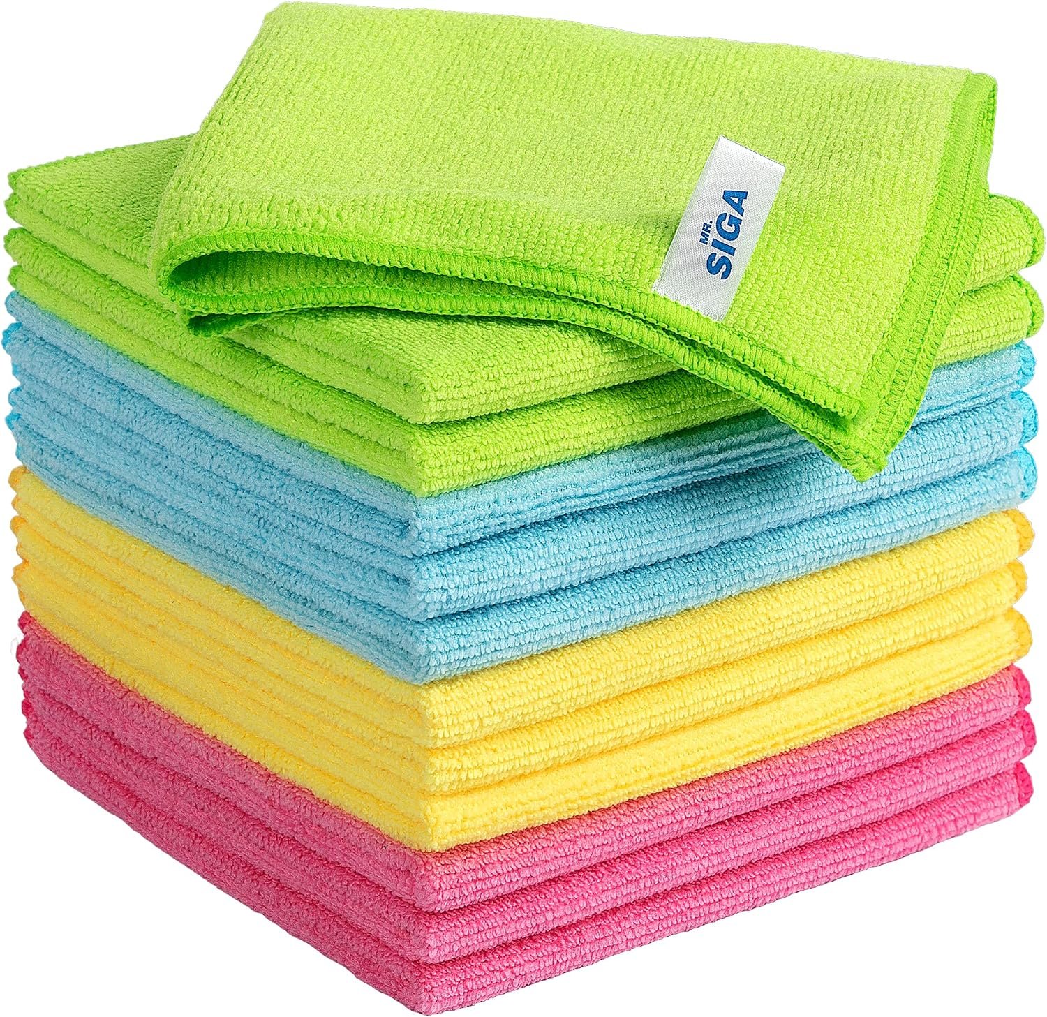 Microfibre Cleaning Cloths, Streak Free Microfibre Towels, 12 Pack | Ultra absorbent and high density, reusable cleaning towels for kitchen, car, glass and household surfaces, color coded cloths