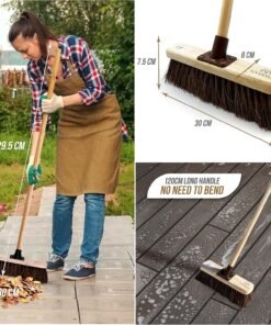 Alternative view of 12” Outdoor Garden Broom with Wooden Handle Natural Stiff Bassine Hard Bristle with Durable Support Bracket Yard Brush Heavy Duty Broom Outdoor Cleaning Sweeping (PACK OF 1)