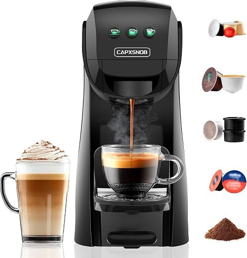 Multifunction Coffee Capsule Machine for Nespresso Original/Dolce Gusto/Lavazza MIO Coffee Pods and Ground Coffee, Smart Automatic Small Espresso Coffee Pods Machines, 1L, 1450W