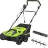 14-Inch Corded Dethatcher / Scarifier, 2-in-1 Electric Lawn Rake with 3-Position Depth Adjustment & Push-Button Start, Lawn Care Tool for Healthy Yard Maintenance
