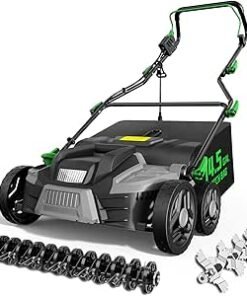 16-Inch 15.5 Amp 2-in-1 Electric Dethatcher and Scarifier with 14.5-Gallon Collection Bag, Lawn Dethatcher with 5-Position Depth Adjustment, Keeps Lawn...