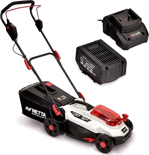 Cordless Lawnmower 20V - Brushless Motor Lawn Mower with 4.0Ah Battery & Charger - 33cm Width, 5 Heights, Mini Lawn Mower for Small Garden - Battery Operated Lawnmower - 30L Box
