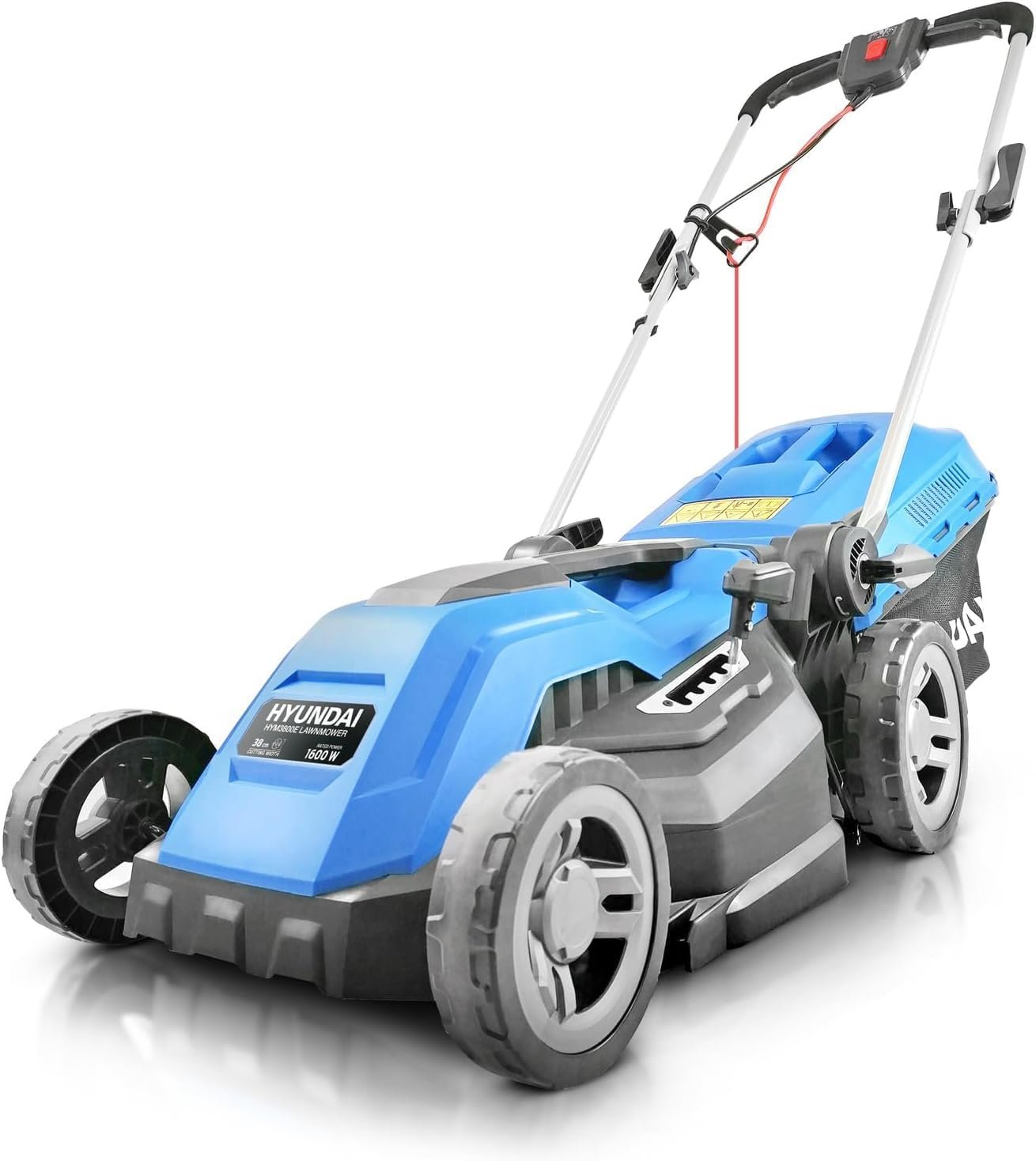 15'' / 38cm 1600w Electric Lawnmower with Rear Roller with Mulching Feature 40 Litre Collection Bag and 5 Cutting Heights with 10m Power Cable