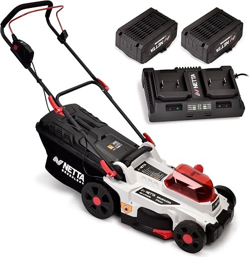 Cordless Lawnmower 40V - Brushless Motor Lawn Mower with 2x 4.0Ah Batteries & Dual Charger, 37cm Width, 6 Heights - Heavy Duty Lawnmower for Medium and Large Gardens - 35L Grass Box
