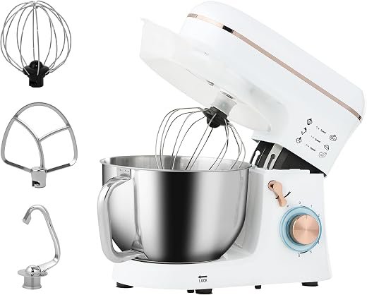 Stand Mixer 5L for Baking 6 Speeds and Pulse Setting 1400W, White