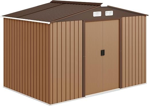 9 x 6 ft Metal Garden Shed Waterproof Galvanised Light Brown