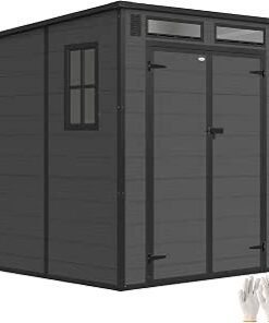 6 ft Plastic Garden Shed with Floor, Three Windows, Dark Grey