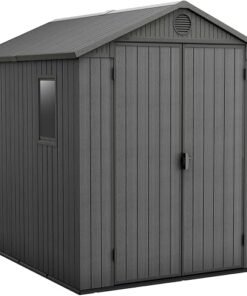 Darwin Outdoor Apex Double Door Garden Storage Shed 6 x 8ft Grey Evotech+ Wood Look and Feel | Fade Free | All Weather Resistant | Safe and Secure | Zero Maintenance | 15 Year Warranty