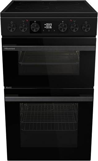 Freestanding Ceramic Electric Cooker with Double Oven 69/43 Litres - Black, A Rated Double Oven
