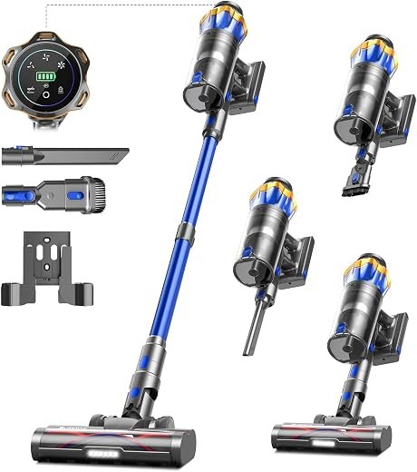 600W 50kPa 70Mins Cordless Vacuum Cleaner, 1.8L Self-Standing Anti-Tangle Vacuum cleaners for Home with OLED Touch Screen, Wall-Mounted Charging, for Pet Carpet Car Hardwood Floor