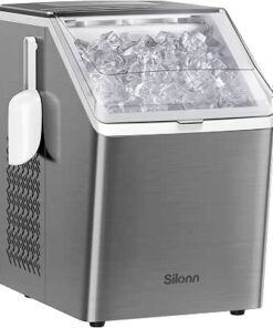 Countertop, 44lbs Per Day, 2 Ways to Add Water, Auto Self-Cleaning, Stainless Steel Ice Machine for Home Office Bar Party