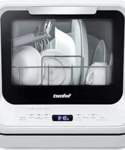Countertop with 5L Built-in Water Tank, No Hookup Needed, 6 Programs, 360° Dual Spray, 192℉ High-Temp& Air-Dry Function, Mini Dishwasher for RVs, White