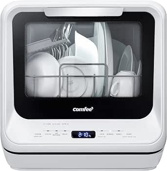 Countertop with 5L Built-in Water Tank, No Hookup Needed, 6 Programs, 360° Dual Spray, 192℉ High-Temp& Air-Dry Function, Mini Dishwasher for RVs, White