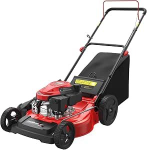 Gas Lawn Mower, 144cc 4-Stroke OHV Engine, Push Walk-Behind, 3-in-1 Mulch/Bag/Side Discharge, Steel Deck, 6 Height Adjustment