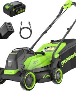 24V Cordless Lawnmower with Brushless Motor for Smaller Lawns up to 260m², 33cm Cutting Width, 30L Bag, Lawnmower with 24V 4Ah Battery & Charger, 3 Year Guarantee