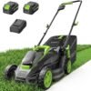 Mower, 20V Battery Powered Lawn Mower 13 Inch with 2 x 4.0Ah Batteries & Charger, Brushless Electric Lawn Mower, Up to 50 Min Runtime