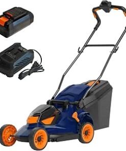Mower with 15'' Cutting Deck and Foldable Handle, Quiet Electric Mower with Charger