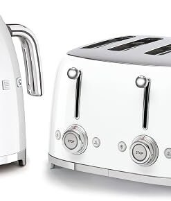 50’s Style Retro Range Breakfast Set, 1.7L 3000W Kettle and Multi-Functional Control 4-Slice 2000W Toaster, White