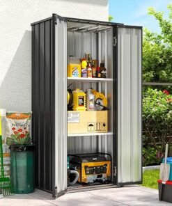 5×1.5ft Vertical Shed Outdoor Storage Cabinet Outdoor & Indoor Use Metal Vertical Shed with 3 Layer Outdoor Waterproof Tall Cabinet 2 Adjustable Shelves for Garage, Porch, Patio Garden, Black