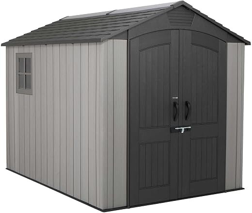 60310 Garden Storage Shed, 7 x 9.5 ft (213 x 289 cm), High-Density Polyethylene (HDPE), Steel-Reinforced Apex Roof, Tan