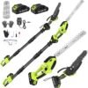 Trimmer & Chainsaw Set, 2 * 4.0Ah Battery Rechargeable 7.05Ft Extension Pole 550W Pure Copper Motor 0-135° Adjust Angle Long Reach Trimmer Pruning Branch for...