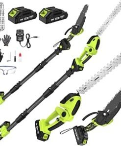 Trimmer & Chainsaw Set, 2 * 4.0Ah Battery Rechargeable 7.05Ft Extension Pole 550W Pure Copper Motor 0-135° Adjust Angle Long Reach Trimmer Pruning Branch for...