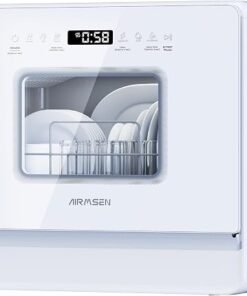 2025 NEW Upgraded Table Top Dishwasher with Soft Water Salt Function, Portable Countertop Dishwasher with 9 Programs & 5L Tank, 2-12H Delay Start & 360° Triple Spray Arms, White