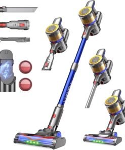 Cordless Vacuum Cleaner,Stick Vacuum 45KPA/450W/60min,Wall-mounted Charging/V-shaped Anti-Tangle,with Self-standing Function and Removable Battery,Vacuum Cleaner for Pet Hair,Carpets and Hard Floors