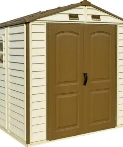 StoreAll 8 x 6 (4.12 m2) Plastic Garden Storage Shed with 1 Fixed Window & Metal Foundation Kit, Strong Metal Roof Structure Fire Retardant and Maintenance-Free Storage Shed - Ivory/Brown