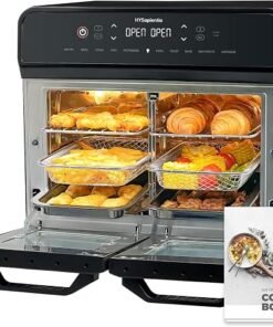 22L Dual Zone Air Fryer Oven With Rotisserie,Large Double Air fryers Mini Ovens Digital 2400W 10 in 1 Airfryer Countertop Convection Oven electric and grill,Stainless Steel,13 Accessories
